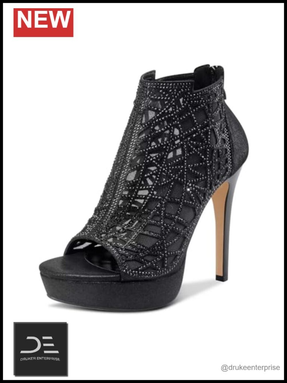 Women Crystal Stiletto Platform Sandals Peep-Toe High Heels with Zipper 5.1
